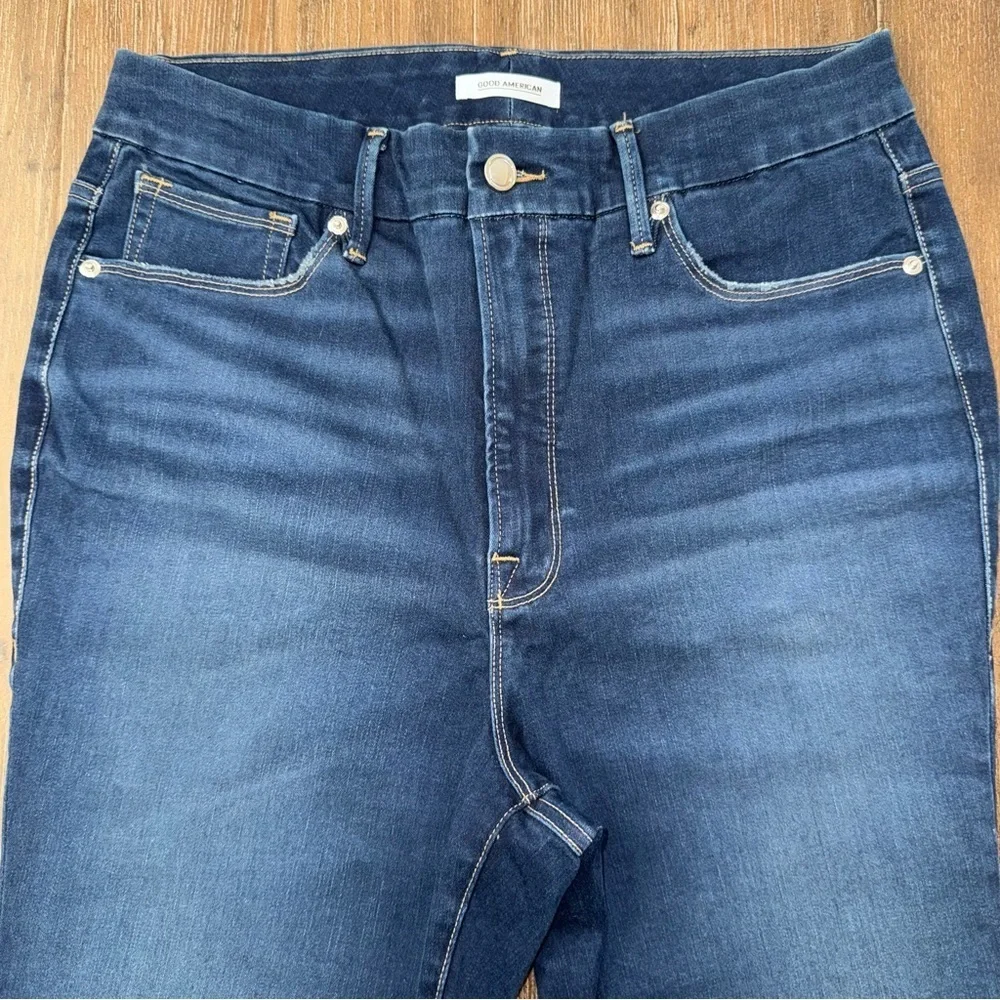 Good American Good Waist Skinny Jeans Raw Hem Plus Size Dark Blue - Picture 9 of 14